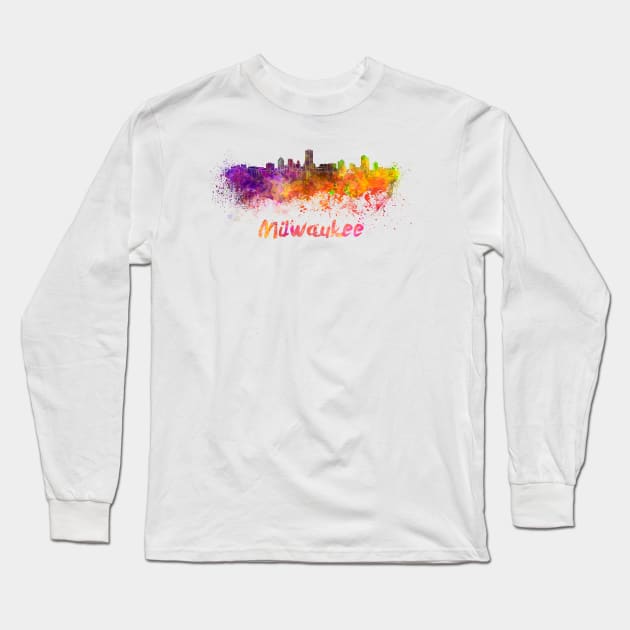 Milwaukee skyline in watercolor Long Sleeve T-Shirt by PaulrommerArt